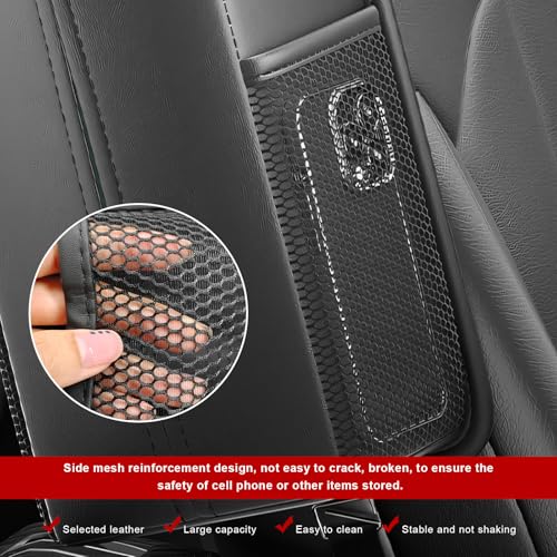 Car Tissue Holder, Waterproof Leather Auto Front Seat Side Tissue Box with 2 Mesh Pockets, Rectangular Large Napkin Holder Storage Hanging Bags for Cars SUVs Trucks