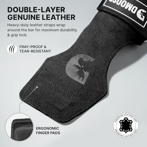 DMoose Fitness Weight Lifting Hooks (Pair) for Deadlifts, Pull Ups, Rows & Shrugs - Anti-Rip Nylon Strap Hand Grips with Thick Wrist Padding - Heavy Duty Wrist Straps for Weightlifting & Gym Workouts - color: Black Lifting Grip