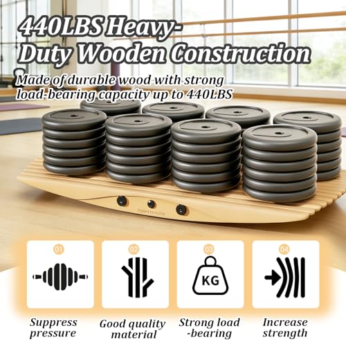 360° Wooden Wobble Balance Board for Standing Desk, 440LB Capacity 3D Anti-Fatigue Anti-Slip Rocker Board, Improve Focus & Core Strength, Surf Skate Ski Simulation for Home Office with Mat