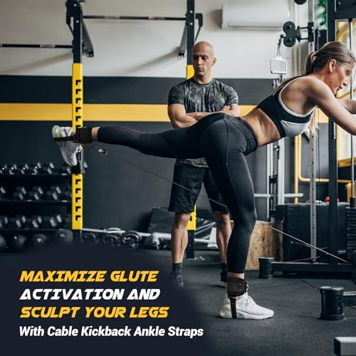 Ankle Straps for Dumbbell and Cable Machine, Dumbbell Foot Attachment with Longer Stronger Nylon Strap, Tibialis Trainer, Leg Extensions, Hamstring Curls for Women and Men - color: Black 2PC