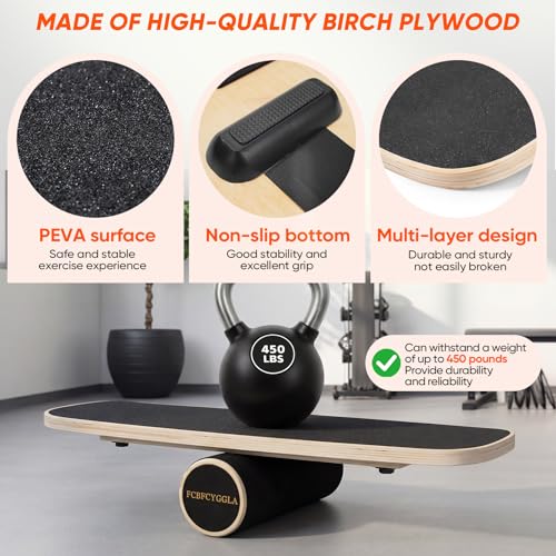 Balance Board with Adjustable Stoppers, Surf Balance Trainer for Adults, Wooden Balance Board for Core Strength & Balance Control, Skateboard Snowboard Training Equipment
