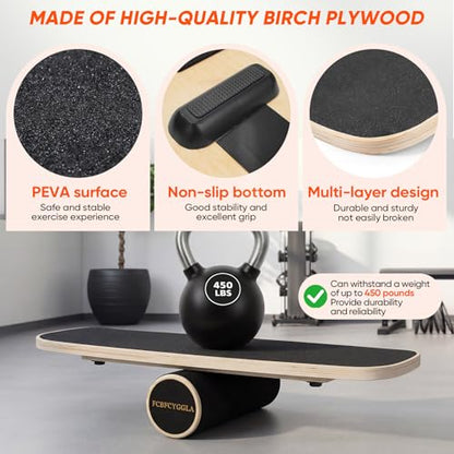 Balance Board with Adjustable Stoppers, Surf Balance Trainer for Adults, Wooden Balance Board for Core Strength & Balance Control, Skateboard Snowboard Training Equipment
