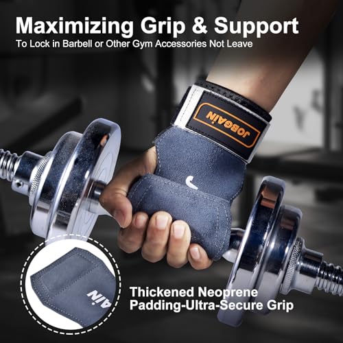 Weight Lifting Wrist Strap, Double Layer Leather Wrist Strap for Deadlift and Powerlifting, Adjustable Neoprene Padded Wrist Wraps, for Men & Women, 1 Pair - color: Grey
