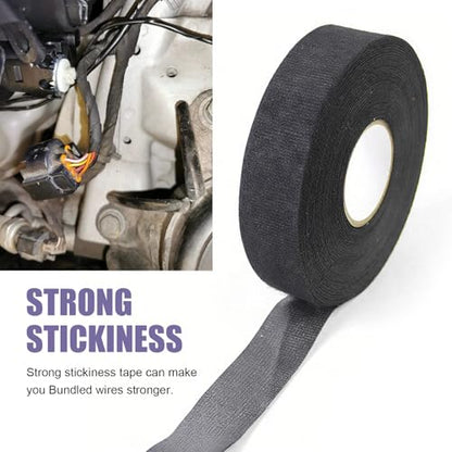 2 PCS Car Wire Harness Cloth Tape, 49.2Ft Cloth Electrical Tape for Engine Harness Wrap, High Temperature Resistance Self-Adhesive Wire Tape for Harness Noise Reduce and Insulation (Black)