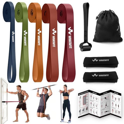 WHATAFIT Resistance Bands, 5 Level Pull Up Assistance Bands for Working Out - color: 5-125LBS ORANGE RED+GRIP