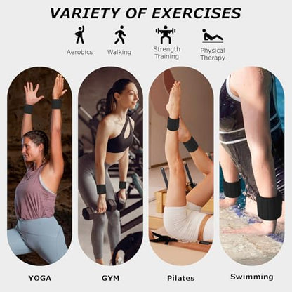 Magnetic Wrist Ankle Weights – Adjustable Ankle and Wrist Weights for Women & Men – 2 Pack (1LB Each) Stackable Magnetic Silicone Arm Bands Non-Slip, Waterproof, Easy Wear – Ideal for Pilates, Yoga, Running & Walking - color: Black