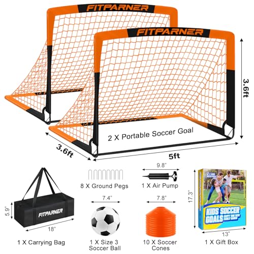 Kids Soccer Goals for Backyard Set - 2 Pack of Portable Pop Up Soccer Nets with Ball,Cones,Complete Training Equipment Kit for Toddler,Youth,Kids Age 3-14,Outdoor Sports Game