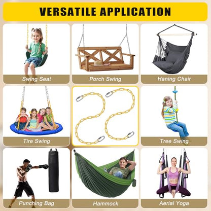 2Pcs 40" Heavy Duty Hanging Chains with Carabiners 1000 LBs Capacity Swing Chain Extension with Hooks Hammock Chains Yellow Coated Chain for Hanging Chair, Punching Bags, Swing Chair, Egg Chairs - color: Yellow, size: 40 Inch