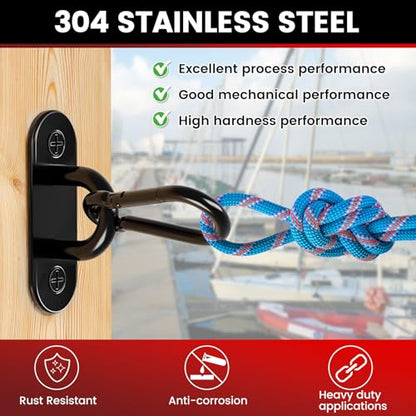 sprookber 304 Stainless Steel Pad Eye Snap Hook, M5 Ceiling Hook 500Lb,8Pcs - size: 2 Inch, style: Black Oval