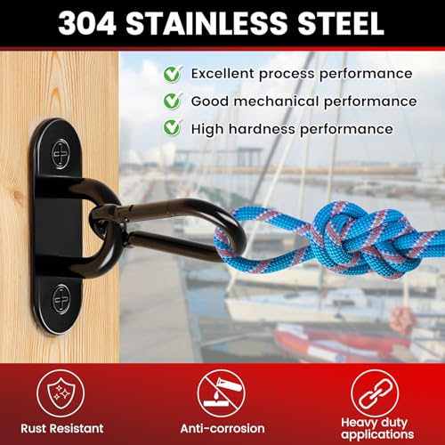 sprookber 304 Stainless Steel Pad Eye Snap Hook,M8 Ceiling Hook 1200Lb,8Pcs - size: 3.15 inch, style: Black Oval