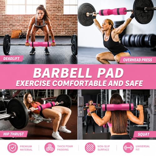 SINYWAY 10 PCS Barbell Pad Set for Squat,Hip Thrust Pad Workout Foam - color: Pink