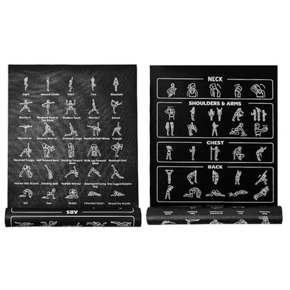 Instructional Travel Yoga Mat with 75 Asanas Poses & Exercises - Exercise Mat for Home Workout, Includes Carrying Bag, 68"x24"x0.25" - color: Black