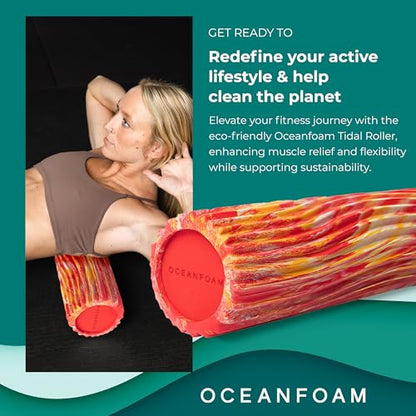 Tidal Roller - Red, Gold & Natural Marbled - Muscle Massage Foam Roller for Back Pain & Stretching - Firm and Ergonomic Wide Wave Textured - Yoga, Athletics, & Wellness - Full Size, 20" x 5" - color: Red, Gold & Natural Marbled