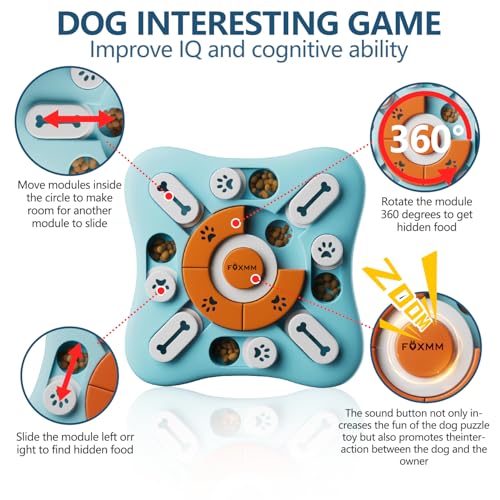 FOXMM Interactive Dog Puzzle Toy - Treat Dispensing Dog Enrichment Toys to Keep Them Busy, Squeaky Cognitive Training & Mental Stimulation, Fun Slow Feeder, Ideal Gifts for Dogs, Puppies, Cats