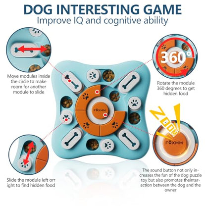 FOXMM Interactive Dog Puzzle Toy - Treat Dispensing Dog Enrichment Toys to Keep Them Busy, Squeaky Cognitive Training & Mental Stimulation, Fun Slow Feeder, Ideal Gifts for Dogs, Puppies, Cats