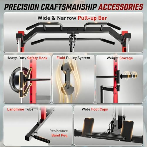 OPPSDECOR All-in-One Adjustable Smith Machine with LAT-Pull Down System - color: Vermilion