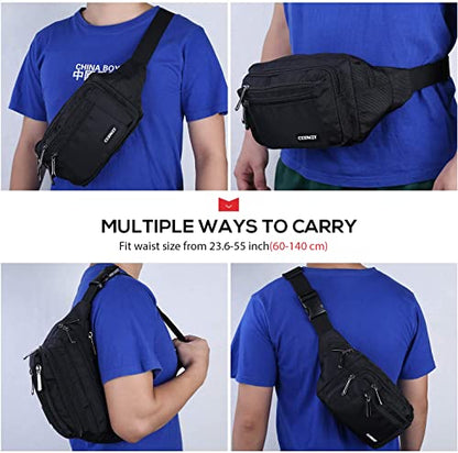 CXWMZY Fanny Packs For Women & Men Waist Pack Hip Bum Bag with Multi-Pockets Large Capacity Waterproof Casual Bum Bag for Disney Traveling Casual Cycling Running Hiking - color: Extender Belt Black