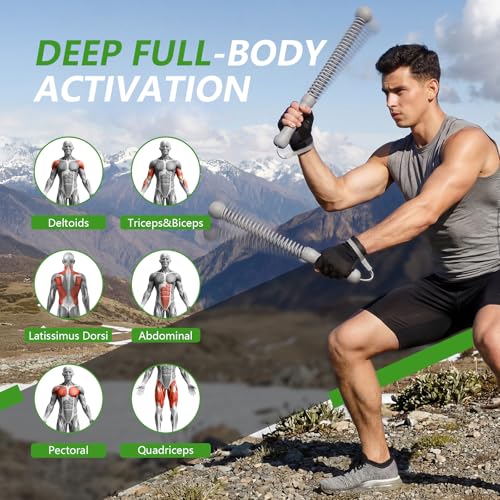 2026Upgraded Weighted Ropeless Battle Ropes for Home Gym&Travel - 2Pack 4MM Steel Spring Cordless Portable Battle Ropes, Exercise Rope Sticks for HIIT, Strength&Cardio, Grey