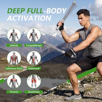2026Upgraded Weighted Ropeless Battle Ropes for Home Gym&Travel - 2Pack 4MM Steel Spring Cordless Portable Battle Ropes, Exercise Rope Sticks for HIIT, Strength&Cardio, Grey
