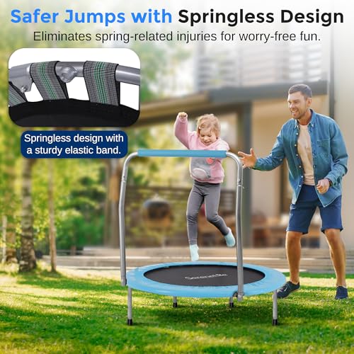 SereneLife 36″ Foldable Mini Trampoline for Kids - Compact Fitness Rebounder with Foam Handle - Safe, Stable Exercise Trampoline with 330lbs Max Load for Indoor/Outdoor Active Play & Exercise
