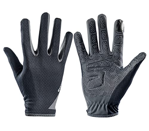 Full Finger Hiking & Cycling Gloves - Thin Gloves for Men & Women - UV Protection, Great for Adult Bikes, Driving & Gym - color: Black, size: Medium
