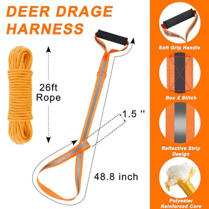 Deer Drag Sled, Heavy Duty Tear Resistant Hunting Sled with Deer Drag Harness and Rope, Portable Hunting Accessories for Game Dragging, Hauling Elk, Turkey, Duck, and Ice Fishing Gear