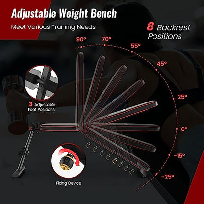 Goplus Adjustable Weight Bench, Heavy Duty Exercise Bench Press for Full Body Strength Training, Sit-up & Weight Lifting, Multipurpose Decline Flat Incline Workout Bench for Home Gym, Black