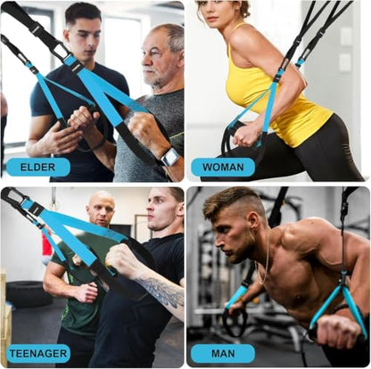 Home Resistance Training Kit with Adjustable Suspension Straps for Workouts - color: Blue
