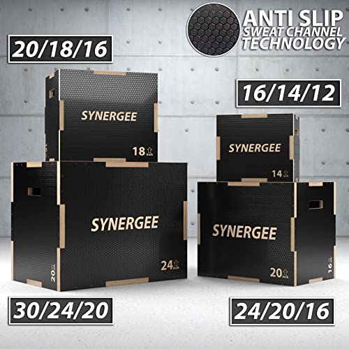 Synergee 3 in 1 Non-Slip Plyometric Box for Jump Training and Conditioning. Wooden Plyo and Soft Plyo Box All In One Jump Trainer. Sizes 20/18/16, 16/14/12 - color: Non-Slip - 20/18/16