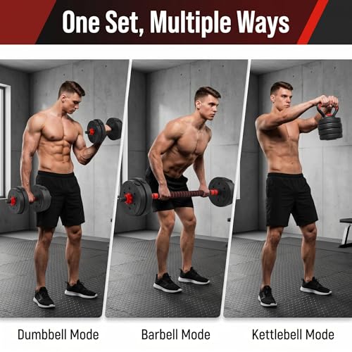 Adjustable Dumbbells Set of 2,Free Weight Set with Connector,Used as Barbell, Kettlebells, Push up Stand, Weight Plate, Fitness Exercises for Home Gym Suitable Men/Women - color: Red25lbs(12.5lbs*2)