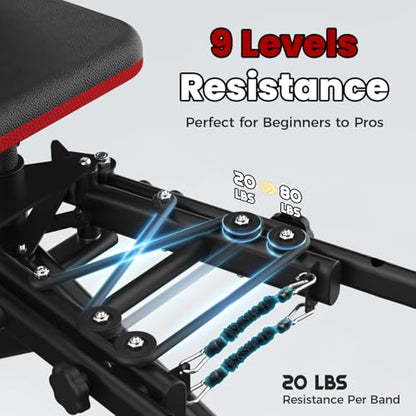 Hip Abductor Machine for Home Gym, 9 Levels Glute Workout Equipment, Booty Builder with 2 Resistance Bands, 2 in 1 Glute & Thigh Abductor Machine for Women & Men