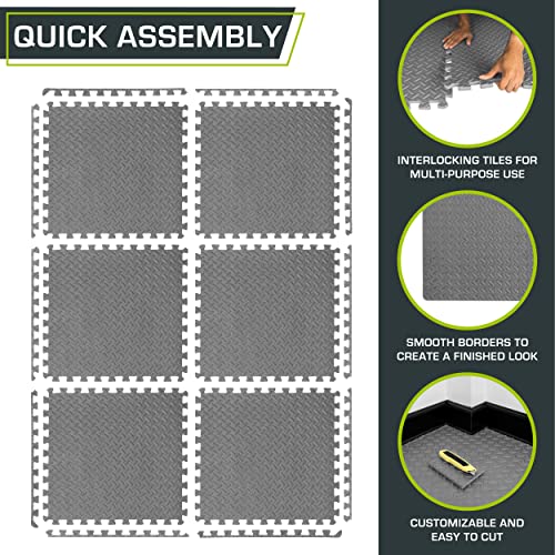 ProsourceFit Exercise Puzzle Mat ½-inch, EVA Interlocking Foam Floor Tiles for Home Gym, Workout Equipment, Kids Play Areas, Grey, 24 SQ FT - 6 Tiles
