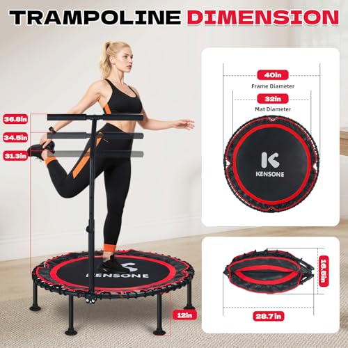 40/48" Foldable Rebounder Trampoline for Adults with Bungee, 450/550 LBS Quiet Indoor Mini Trampoline for Adults Fitness, Gym Workout, Home Exercise