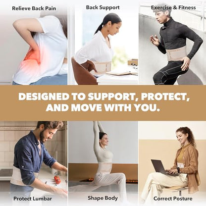 Slim Fit Lower Back Brace – Ultra-Thin Ergonomic H-Shaped Resin Support, Seamless Design for Strong & Comfortable Lumbar Support, Lightweight & Discreet Back Brace (Beige, X-Large)