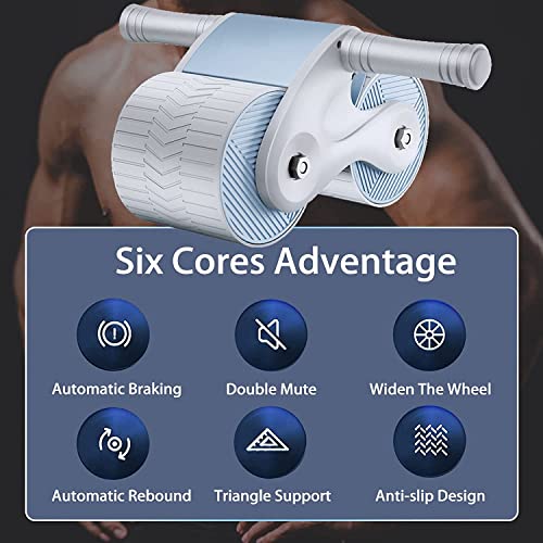 Ab Wheel Roller Automatic Rebound with Knee Pad Mat,Core Muscle Ab Trainer,Double Round Abdominal Muscle Wheel,Ab Workout Exercise Wheel Equipment for Male Female Beginners Lose Weight