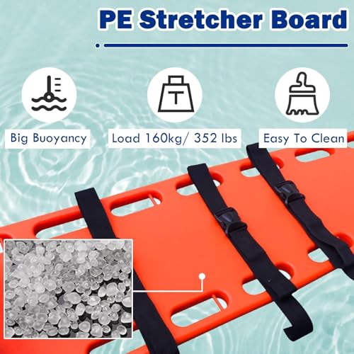 Compact Stretcher Backboard Rescue Kit, Lightweight Floating Spine Board for Water Rescue, for Beach/Pool/River Emergencies, with Head Neck Immobilization