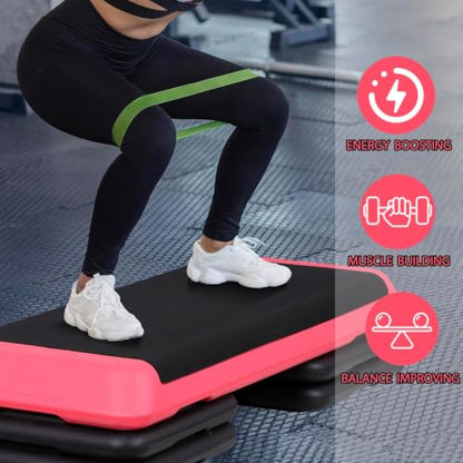 ZENY 43'' Exercise Aerobic Step Platform, Adjustable Fitness Stepper with 4 Stackable Risers, Aerobics Stepper Workout Stepper for Home Gym Cardio Strength & Training - color: Rose Pink