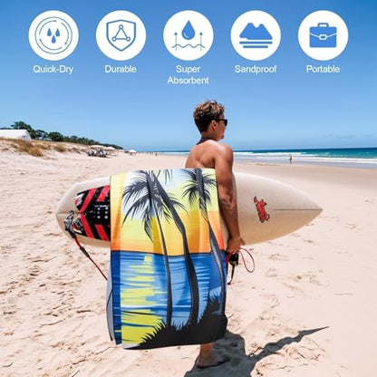 Oversized Microfiber Beach Towel Thin, Blue Sunset Seaside Double Sided Printed Towel 1PC, Large Soft Absorbent Compact Beach Towels for Men Women Adult, Summer Beach Pool Swim Rafts Bath, 35"x71" - style: Blue Sunset Seaside