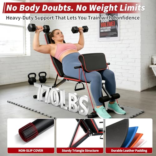 Adjustable Weight Bench, Foldable Workout Bench Press, Weight Benches for Home Gym, 700LBS Gym Bench with Preacher Curl & Leg Extension, Incline Decline Flat Bench for Full Body Exercise & Fitness Equipment