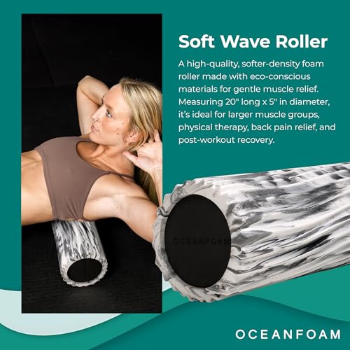 Soft Tidal Roller (Black Marbled) - Low Density Foam Roller for Physical Therapy, Back Pain, Excercise & Stretching - Wave Textured - Yoga, Athletics, & Wellness - Full Size, 20" x 5" - color: Black Marbled