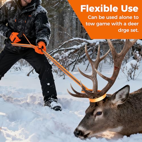 Deer Drag Harness & Rope – Heavy Duty 480lbs Capacity, Reflective Orange Hunting Gear with Comfortable Shoulder Strap, Soft Handle – Essential for Dragging Deer, Elk, Boar – Gift for Hunters