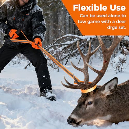 Deer Drag Harness & Rope – Heavy Duty 480lbs Capacity, Reflective Orange Hunting Gear with Comfortable Shoulder Strap, Soft Handle – Essential for Dragging Deer, Elk, Boar – Gift for Hunters