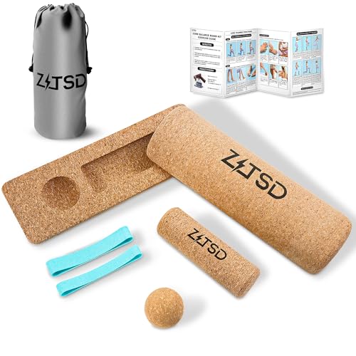 Foot & Ankle Strengthener Kit, 4-in-1 Cork Balance Board Set | Includes 2 Half-Dome Boards | Foot Roller | Massage Ball | Toe Bands | Carry Pouch | Exercise Guide