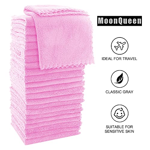 MOONQUEEN Ultra Soft Premium Washcloths Set - 12 x 12 inches - 24 Pack - Quick Drying - Highly Absorbent Coral Velvet Bathroom Wash Clothes - Use as Bath, Spa, Facial, Fingertip Towel (Frozen Berry)