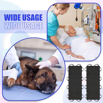 2 Pcs 72" x 27" Portable Transport Stretcher Medical with 12 Rubber Foam Handles Folding for Emergency Lightweight Patient and Animals Transport for Rescue First Aid(Black)
