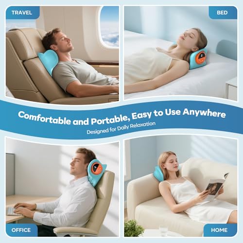Smedz Neck Massager 2026, 4-in-1 Neck & Shoulder Massager with Multi-Directional Stretch, Heating & Vibration, 360° Remote Control–Ergonomic for Home, Office, Car Travel‌（Sky Blue‌）