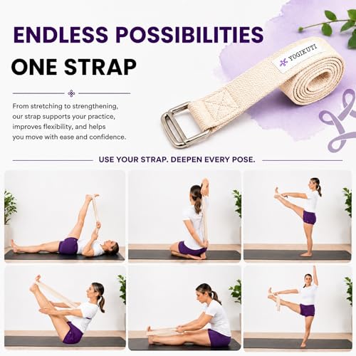 Yogikuti Premium Cotton Yoga Strap | Adjustable Yoga Belt for Stretching, Flexibility, Balance & Alignment | Yoga Accessories for Beginners, Pilates, Meditation, Exercise, Fitness & Physical Therapy - size: 7Ft(2mtr)