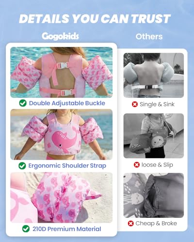 Gogokids 2-in-1 Toddler Swim Vest Pool Floaties for Kids[CPC Certified & Remove Crotch Strap]Puddle Float Jumper 24-66 Pounds, Toddler Arm Floaties Swim Jacket Water Wings for kids Boys Girls Swimmies
