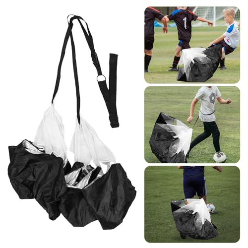 Resistance Training Parachute Running Drag Chute with Adjustable Waist Belt, Dual Black Resistance Chutes for Soccer Speed and Endurance Training, Youth and Adult Running Accessory