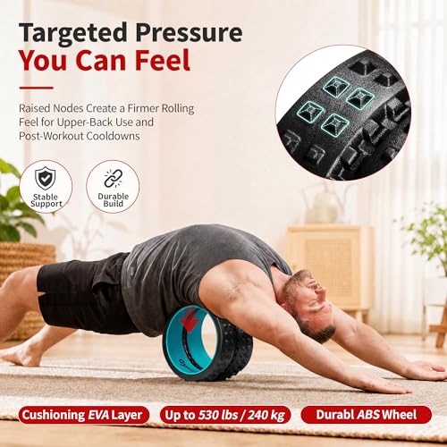 GymCope Back Roller for Back Pain Reliefn & Stretching, Deep Tissue Massage Roller Supports Up to 530 lbs / 240 kg, 5.5''-7.5'' Curved Foam Roller for Home Physical Stretching (Blue, Medium) - size: Medium
